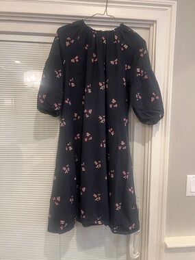 Black Midi Dress with Pink Floral Print